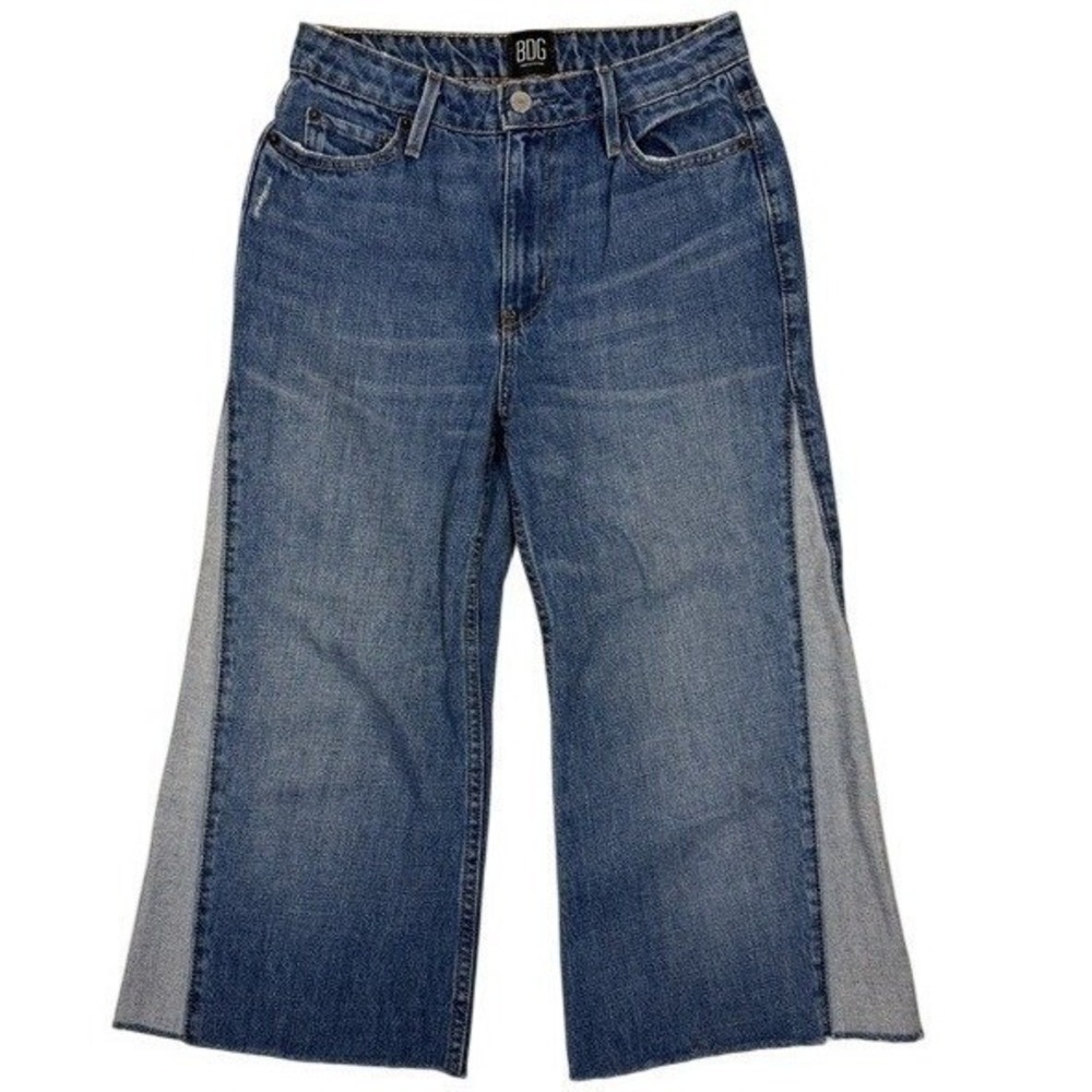 BDG‎ Jeans Womens 24 Wide Leg Two Tone Blue Contrast Panel High Rise Raw Hem